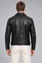 Men's Black Slim Fit Leather Jacket with Cross-Zipper and Fur Lining - 4