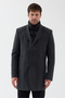Claro Men's Smoked Regular Fit Thick Cashmere Coat with Front Zipper and Padded Interior