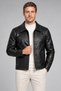 Men's Black Zippered Regular Fit Leather Jacket with Fur Inside - 3