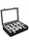 Watch Box for 15 Watches, Patent Leather, Black with White Interior