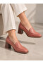 Tile Genuine Leather Women's Loafer 7 cm Thick Heeled Square Toe Classic Shoes