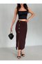 Brown Button Detailed Slit Midi Pencil Skirt - 2
