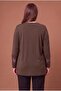 Large Size Knitted Knitwear Blouse with Tulle and Stone Detail in Brown - 4