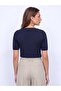 10878 Basic Crew Neck Buttoned Sweater-Navy Blue - 2