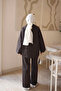 Brown Piping Buttoned Jacket and Trousers Gabardine Suit - 4
