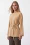 Women's Beige Crew Neck Double Cuffed Blouse with Tie Detail Alc-X14715