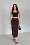Brown Button Detailed Slit Midi Pencil Skirt