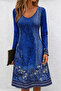 Women's Long Sleeve V-Neck Floral Patterned Midi Single Jersey Dress