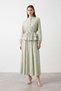 Floral Patterned Double Suit with Ruffle Detail and Gathered Waist Skirt in Almond Green