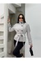 Arven High Collar Belted Short Lined Coat Gray - 5