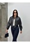 Veyra Cep Detail Crop Faux Leather Jacket Black