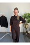 Women's Stand Collar Long Sleeve Relaxed Fit Blouse and Spanish Flare Pants Two Piece Set - 3
