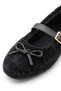 Lumi Black Women's Plush Ballerina Rabbit Fur Look Buckle Bow Mary Jane Home Shoes - 4