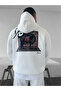 White Hooded Oversize Premium Sweatshirt with Horse and Carpet Embroidery