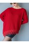 Asymmetrical Cut Hem Lace Trim Knit Sweater - 6