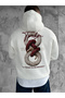 White Hooded Oversize Premium Snake Print Sweatshirt