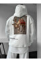 White Hooded Oversize Premium Camel Embroidered Sweatshirt - 2