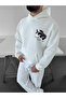 White Hooded Oversize Premium Shark Embroidered Sweatshirt - 3