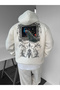 White Hooded Oversize Premium Peacock Embroidered Sweatshirt - 2