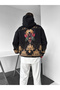 Black Hooded Oversize Premium Bee Embroidered Sweatshirt Swt-6424