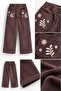 Girl's Pants 100% Cotton Corduroy Embroidered - 3