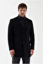 Claro Men's Black Regular Fit Thick Cashmere Coat with Front Zipper - 5