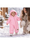 Baby Winter Coat Hooded Pink Zippered Coat with Furry Inside for Cosmonauts - 3