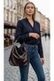 Imported soft leather chain detail oversized drawstring shoulder bag 27374 - 4