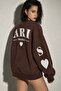 Women's Oversize Sweatshirt Paris 3D Printed Brown – Crew Neck, Printed on Sleeves and Back, 3 Yarns - 3