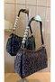 Imported women's suede and rhinestone-embellished silver pearl handle handbag 27378