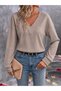 Women's V-Neck Long Sleeve Waffle Blouse - 6