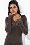 Lace Detailed V-Neck Knitted Stretchy Top