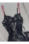 Rosalina Floral Strap Black Lace Long Nightgown Set 2 Pieces - 3