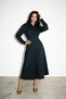 Black 100% Cotton Waist-Slit Collared Pocketed Long Sleeve Dress - 2