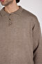 Oversize Polo Collar Buttoned Knit Sweater - 6