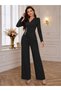 Women's Long Sleeve Double-Breasted Collar Blouse and Trousers Set with Stones on the Side, Imported Crepe Blouse and Trousers Two-Piece Set - 3