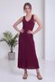 Women's V-Neck Thick Strap Ribbed Knit Midi Dress Red, Burgundy, Gray, Black, Green