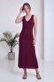 Women's V-Neck Thick Strap Ribbed Knit Midi Dress Red, Burgundy, Gray, Black, Green - 6