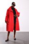 Red Belted Stand Collar Trench Coat - 2