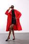 Red Belted Stand Collar Trench Coat - 3