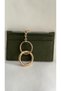 Wallet Women's Green Suede Card Holder Wallet – 4 Card Compartments, Zippered Coin Compartment, Chain for Attachment to Bags - 4