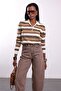 Brown Polo Collar Striped Sweater 261146 - 2