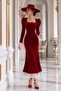 Velvet Fabric Dress with Guipure Details - 3