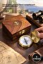 4 Pieces Brass Compass with Wooden Box – Classic Design Brass Compass, Travel Navigation and Decorative Accessory