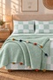 100% Cotton Double Pompom Pique Set Green (Pique + Sheet + Pillowcase) - 2