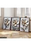 Metal Textured Appearance Flower 3 Piece Wooden Framed Painting Act - 2