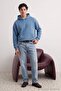 Kirli Mavi Oversize/Geniş Kesim Sırtı Nakış Detaylı Kapüşonlu Sweatshirt TMNAW25SW00142 - 4