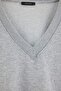 Gray Melange V-Neck Extra Oversize/Wide Cut Low Sleeve Thick Knitted Sweatshirt Twoaw27Sw00130 - 8