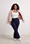 Koyu Mavi Yüksek Bel Yumuşak Ekstra Esneyen Örme Skinny Tayt Flare Paça Jeans TBBAW27CJ00028 - 4