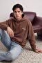 Light Brown Oversize/Wide Cut Minimal Text Printed Fleece Inside Sweatshirt Tmnaw25Sw00016 - 2